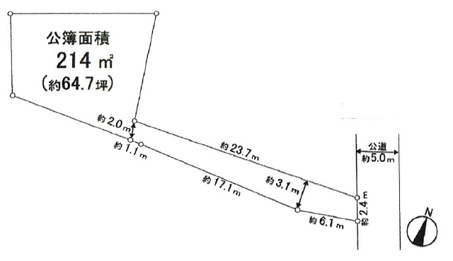 桶川駅　徒歩17分　土地面積:214平米 ( 64.73坪 )　